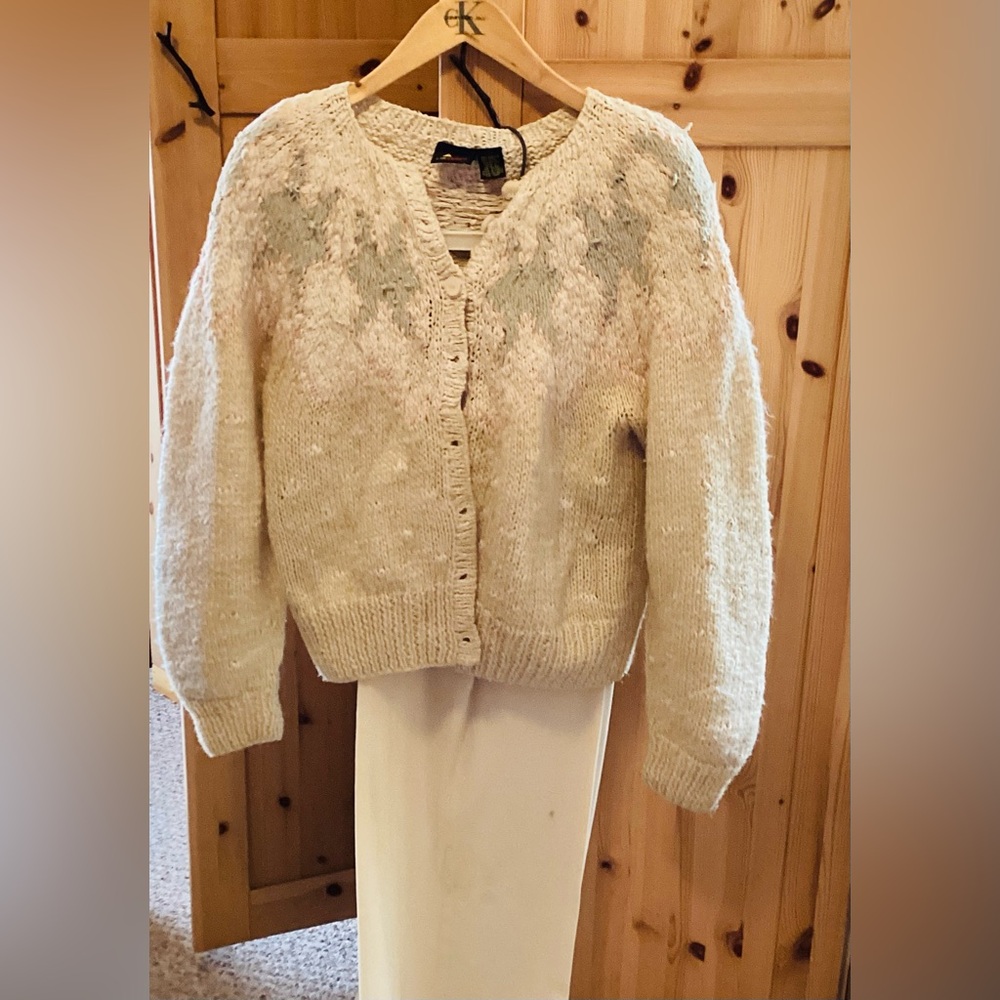 🐏  80s Liz sport Cardigan Fair Isle LINEN/COTTON Sz Lg